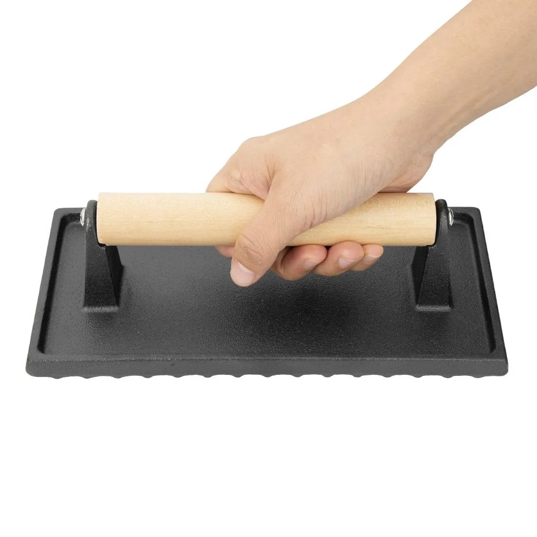 Vogue Cast Iron Steak Weight with Wood Handle - Image 4