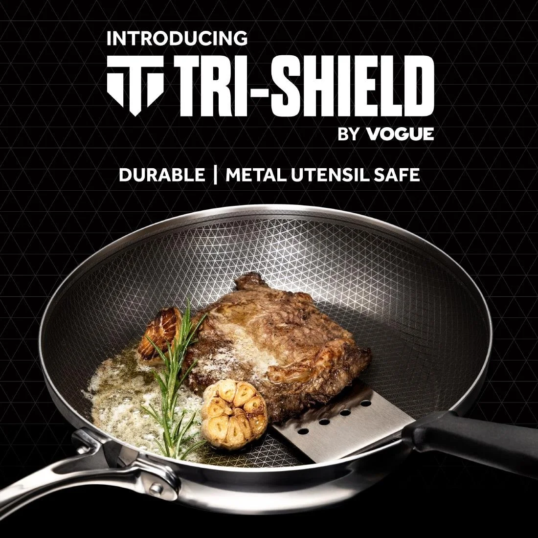 Vogue Tri-Shield Stainless Steel Frying Pan with Clad Coating 20cm - Image 2