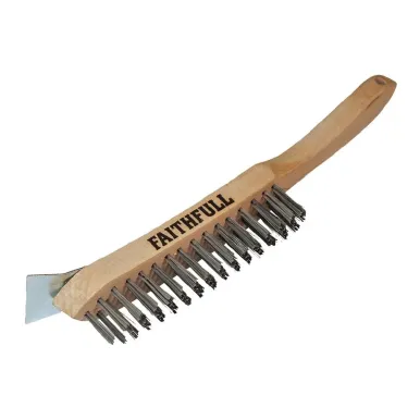 Faithfull Heavy Duty Wire Grill Brush 4 Row with Scraper