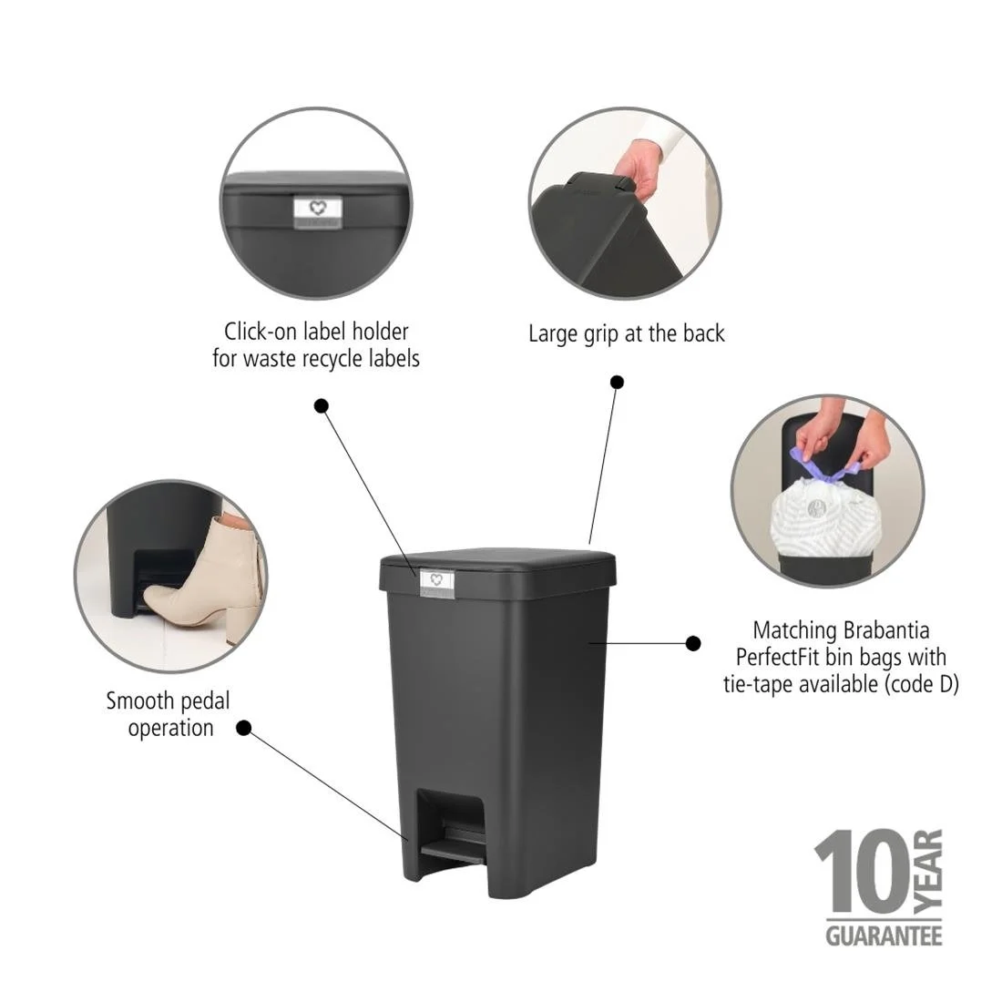 Brabantia StepUp Pedal Bin Dark Grey 16Ltr - Image 5