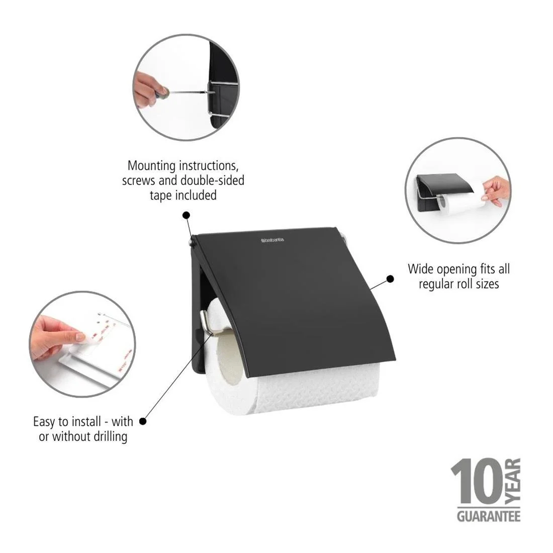 Brabantia Renew Toilet Roll Holder Matt Black - Image 3