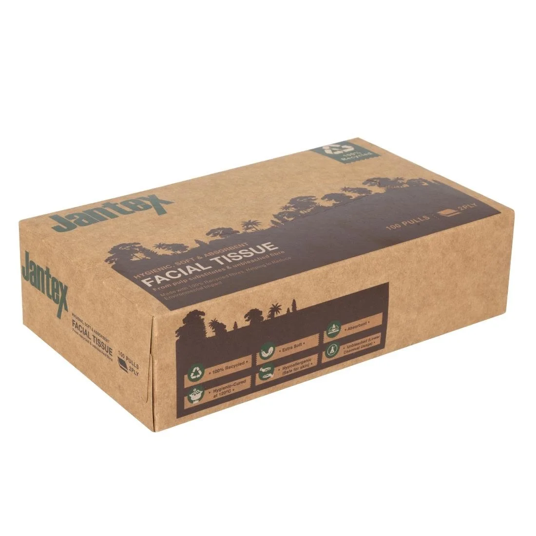 Jantex Green 100% Recycled Facial Tissues 100 Sheets (36 Pack) - Image 2