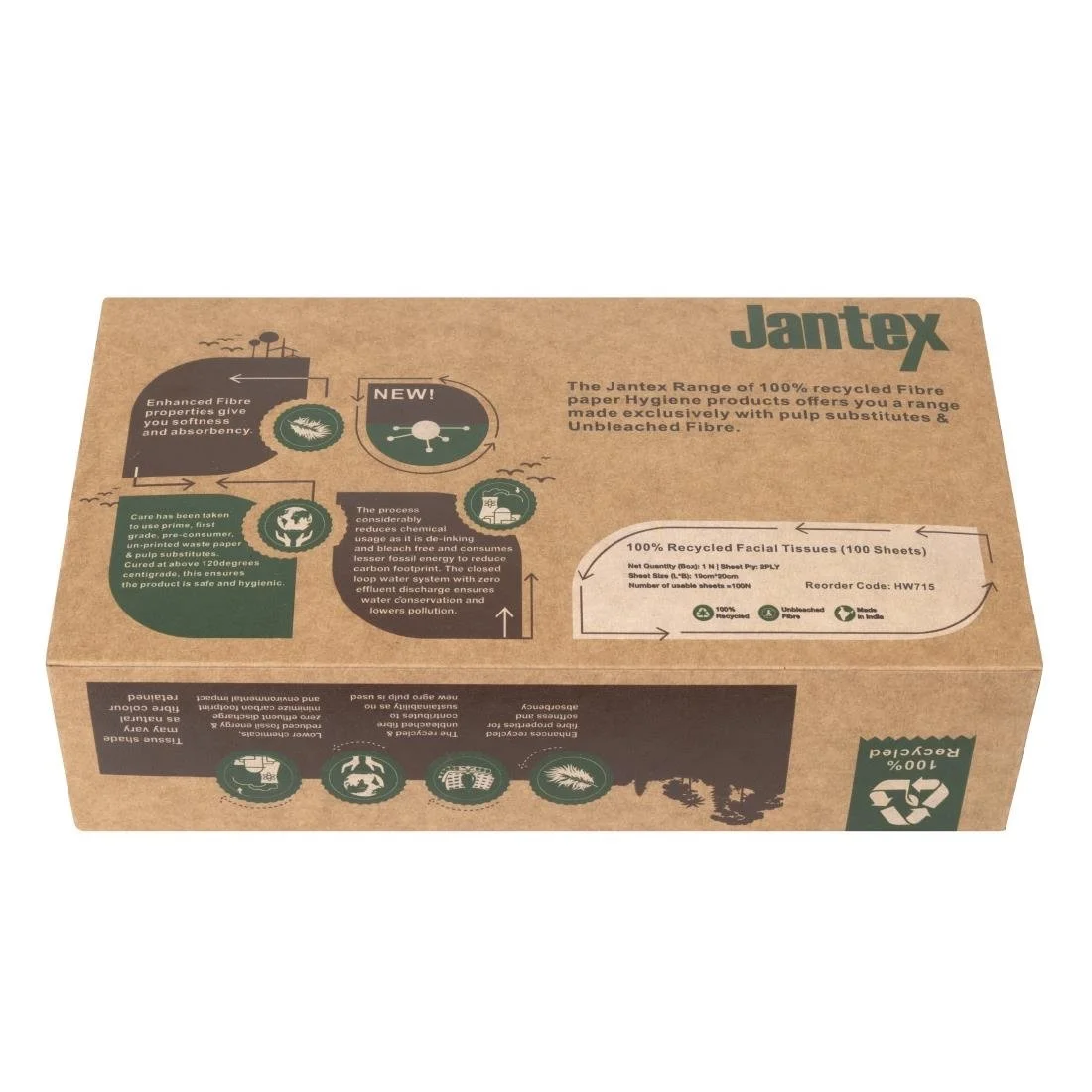 Jantex Green 100% Recycled Facial Tissues 100 Sheets (36 Pack) - Image 4