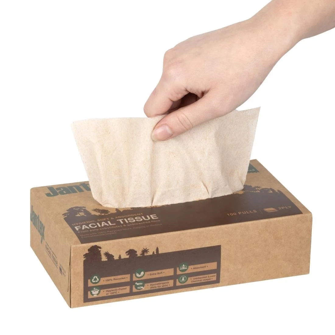 Jantex Green 100% Recycled Facial Tissues 100 Sheets (36 Pack) - Image 6