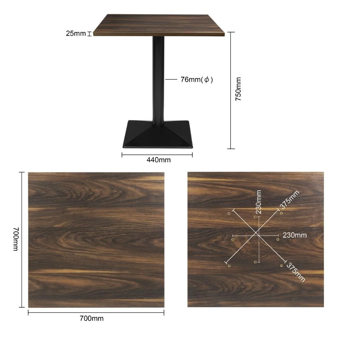 Bolero Complete Table Square Dark Wood Effect 700mm - Image 6