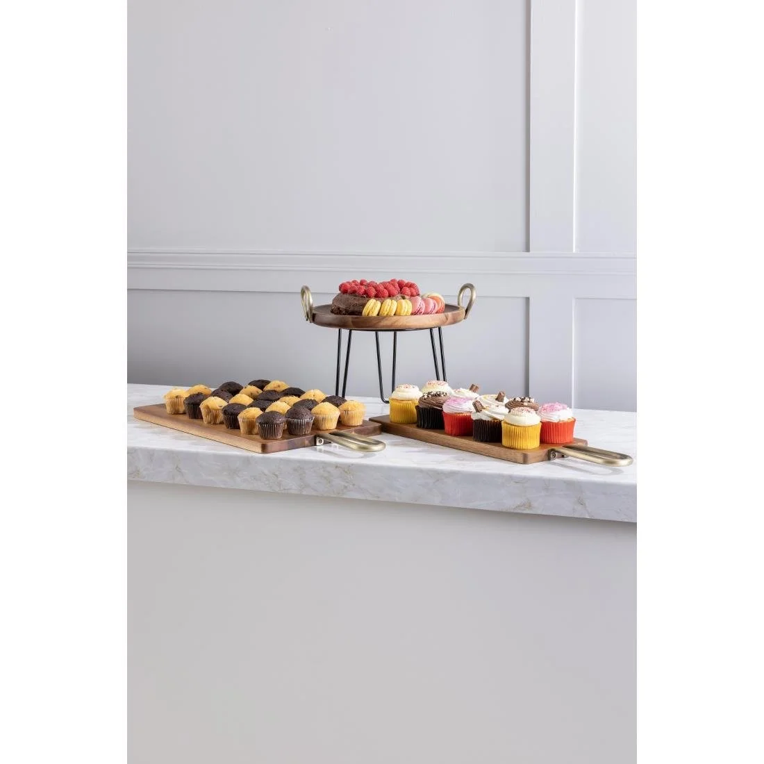 Olympia Rectangular Paddle Board Acacia Wood Metal Handles 615x260x20mm - Image 2