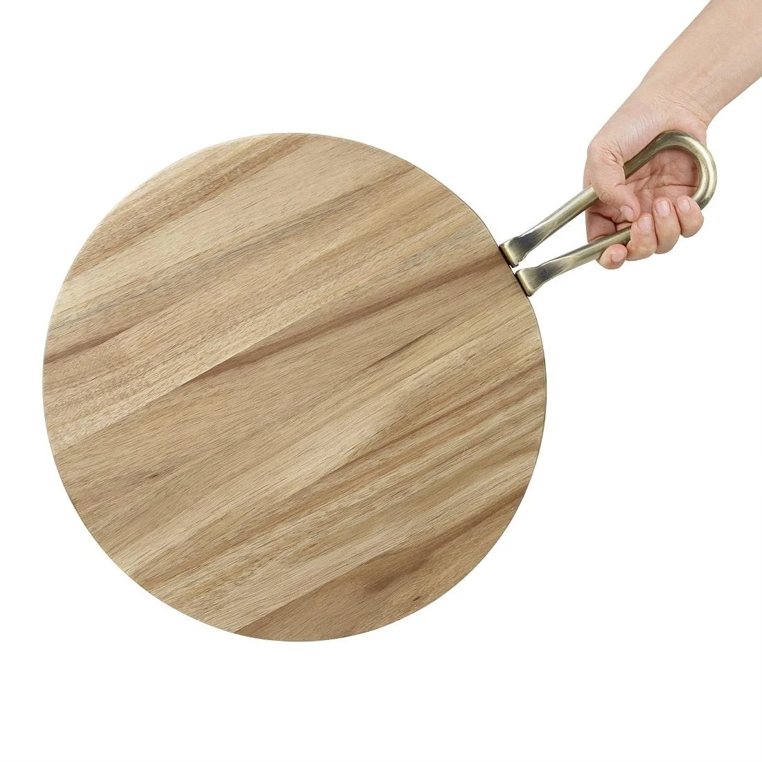 Olympia Round Paddle Board Acacia Wood Metal Handle 505x356mm - Image 5