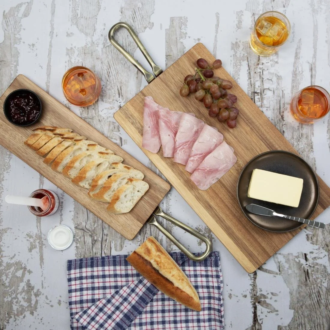 Olympia Rectangular Paddle Board Acacia Wood Metal Handles 615x260x20mm - Image 7