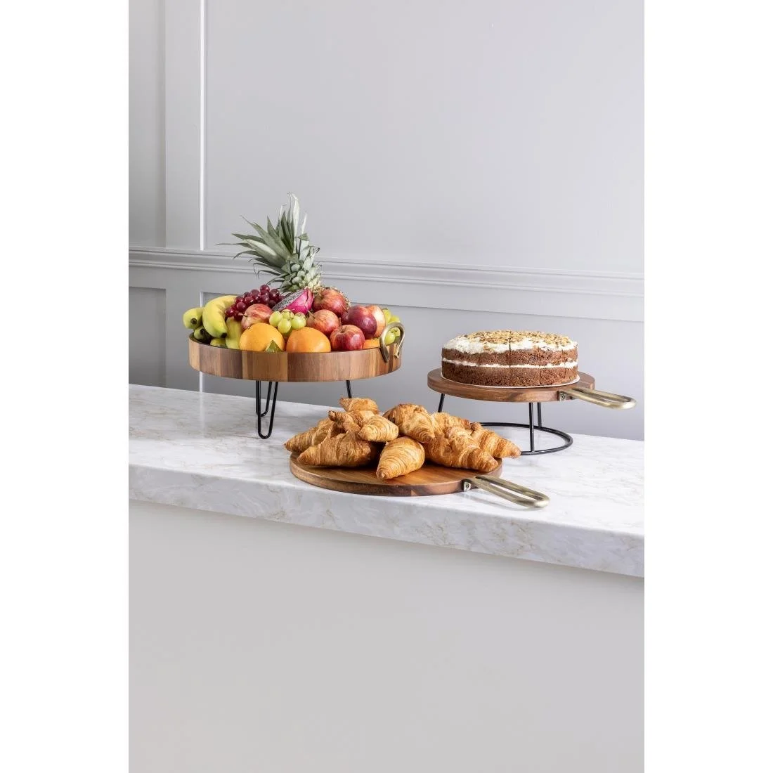 Olympia Round Paddle Board Acacia Wood Metal Handle 458x305mm - Image 8