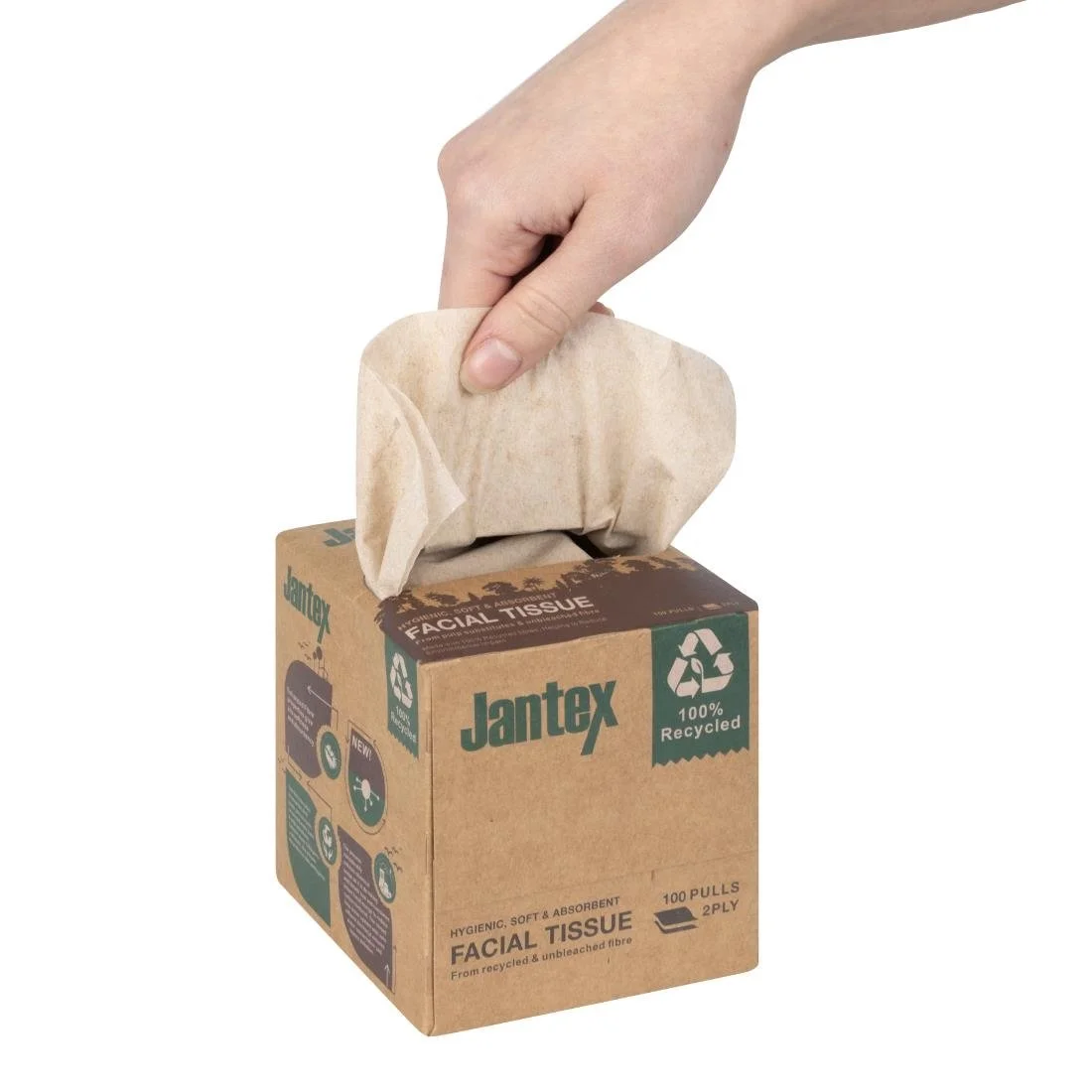 Jantex Green 100% Recycled Facial Tissue Cube 100 Sheets (36 Pack) - Image 6
