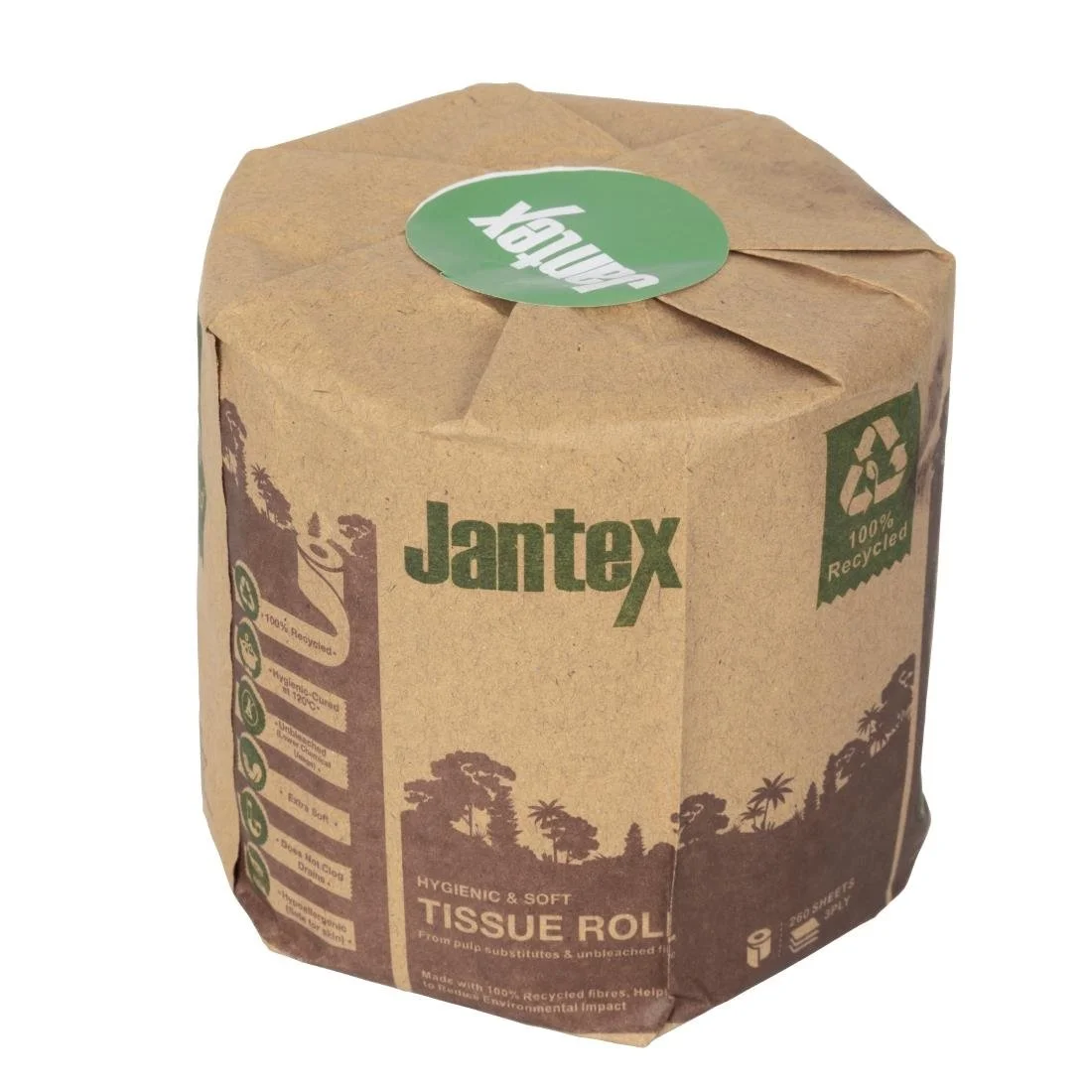 Jantex Green 100% Recycled Wrapped Toilet Roll 3ply 260 Sheets (36 Pack) - Image 1