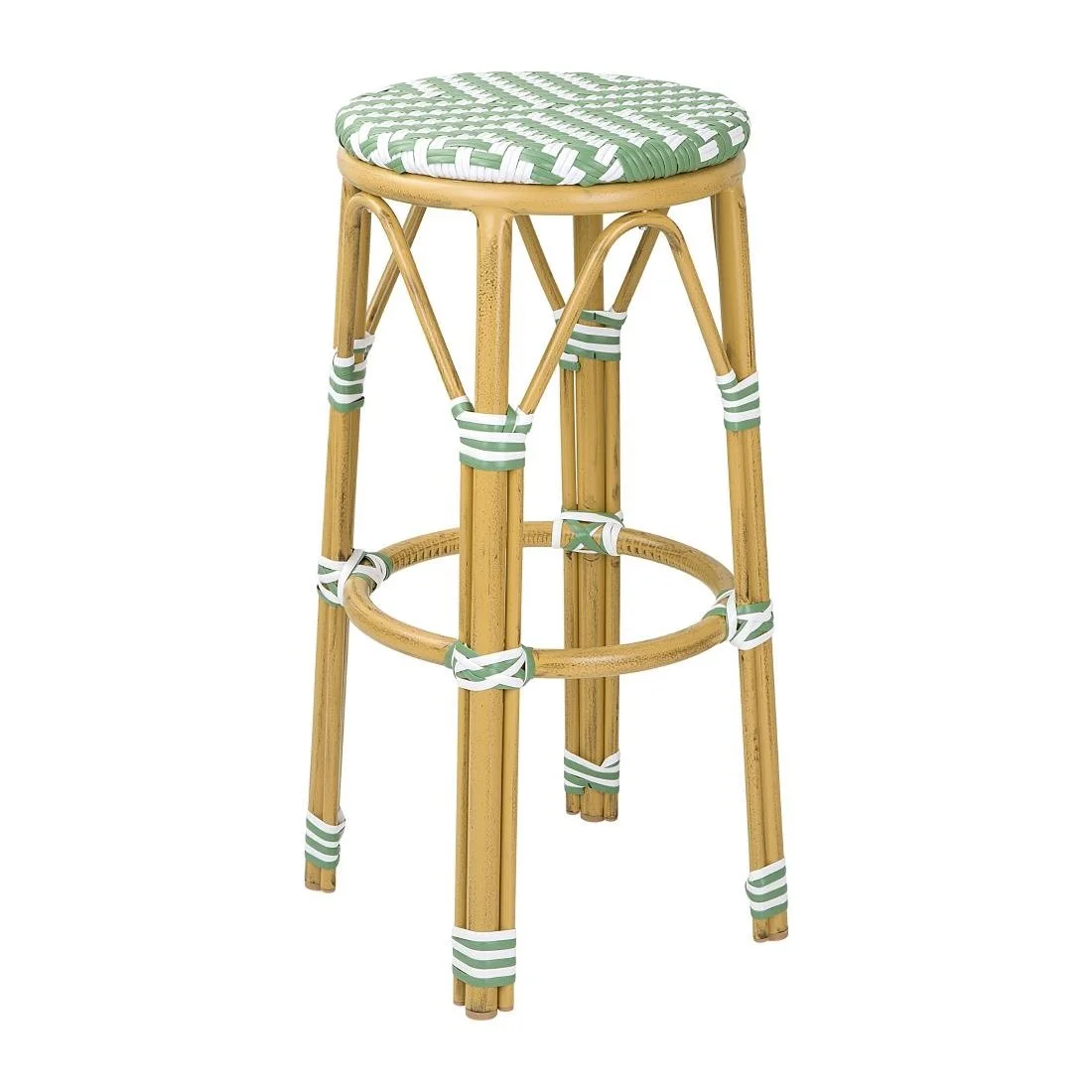 Bolero Parisian Style PE Rattan Bar Stools Light Green (2 Pack) - Image 1
