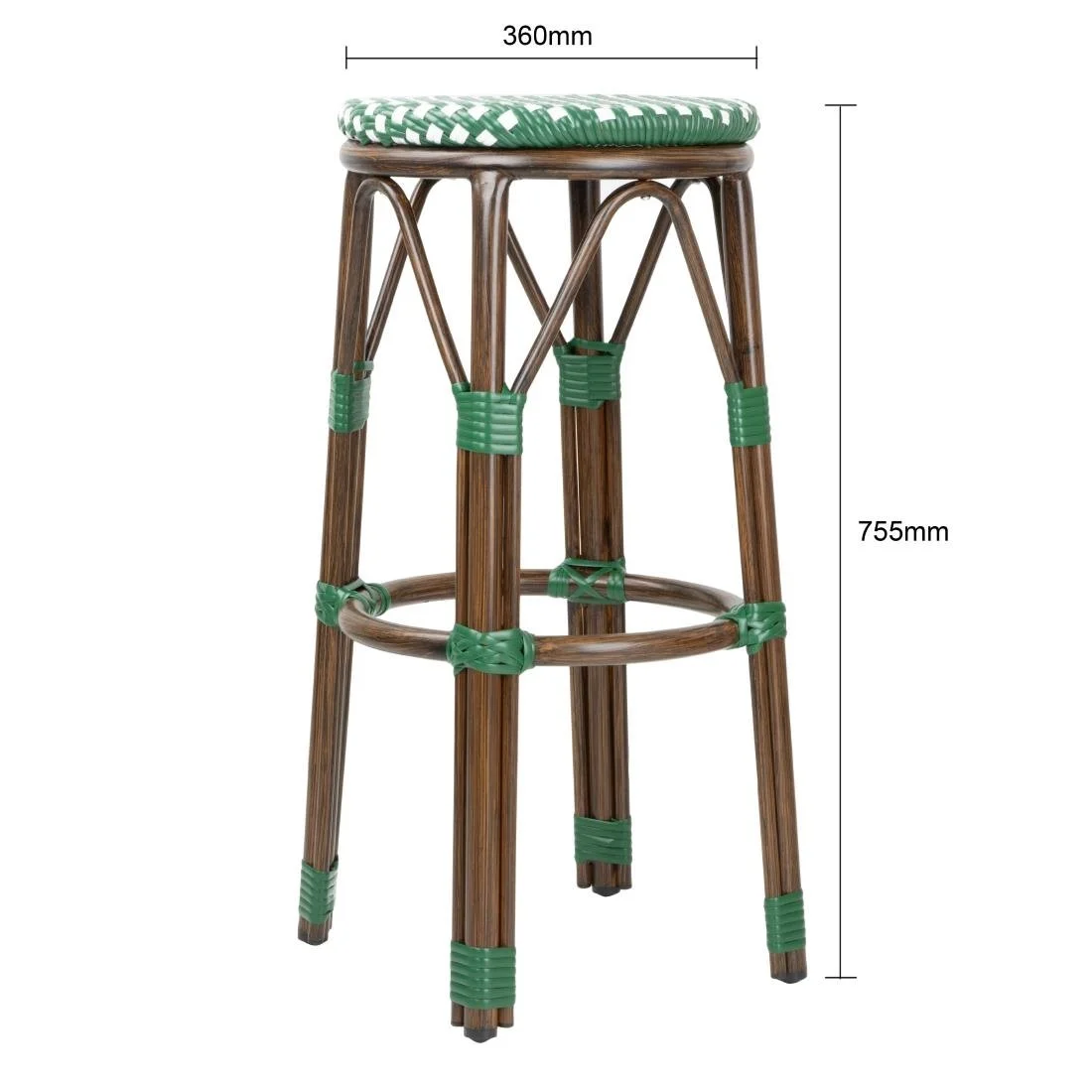 Bolero Parisian Style PE Rattan Bar Stools Green Dot Mix (2 Pack) - Image 2