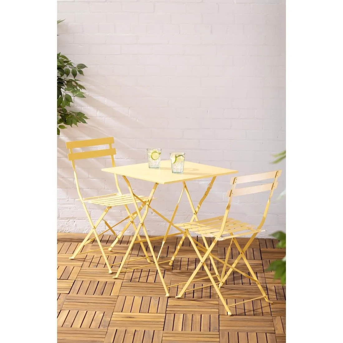 Bolero Perth Mellow Yellow Pavement Style Steel Table Square 600mm - Image 2