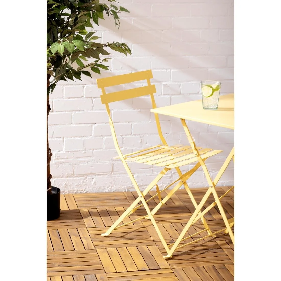 Bolero Perth Mellow Yellow Pavement Style Steel Table Square 600mm - Image 4