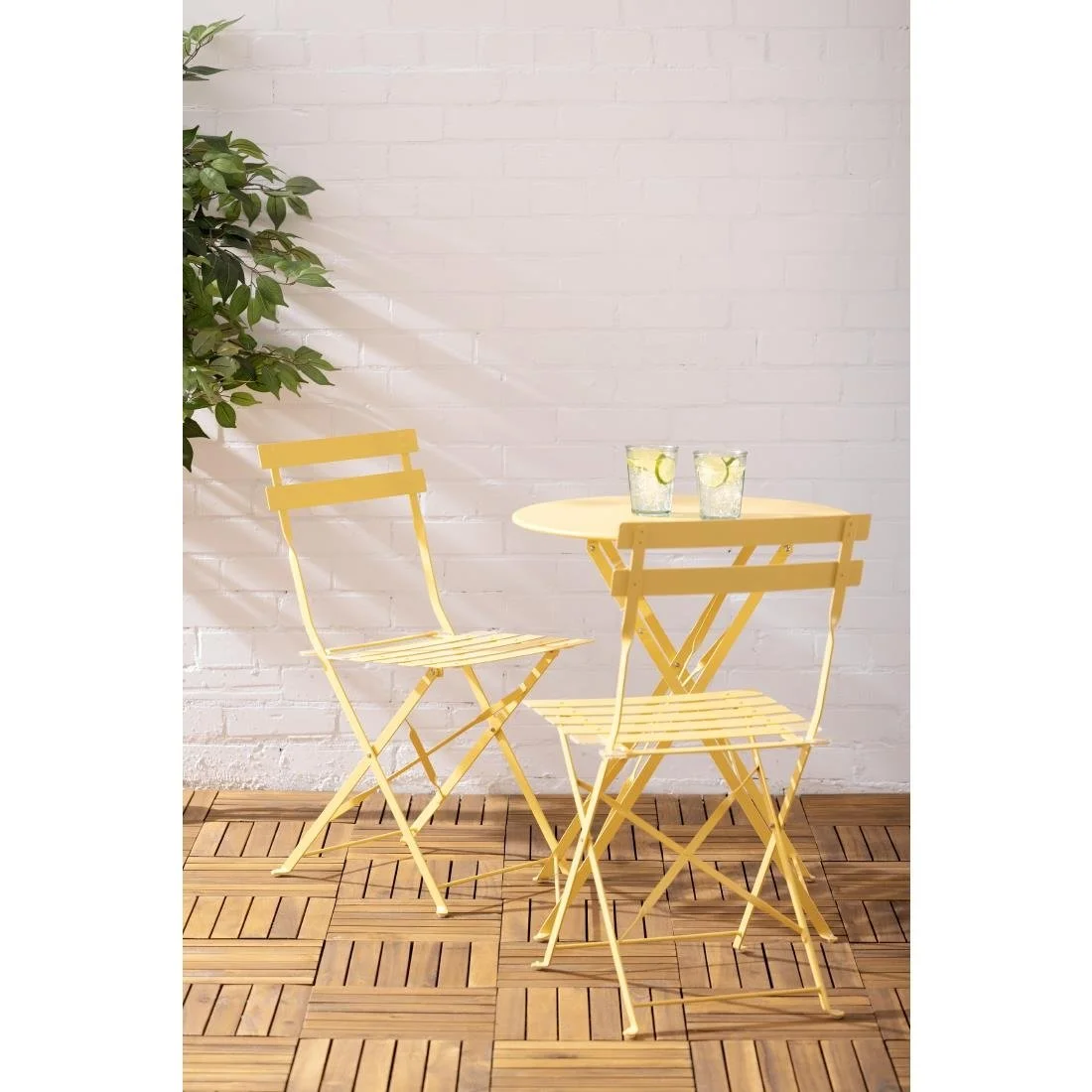 Bolero Perth Mellow Yellow Pavement Style Steel Table Round 600mm - Image 4