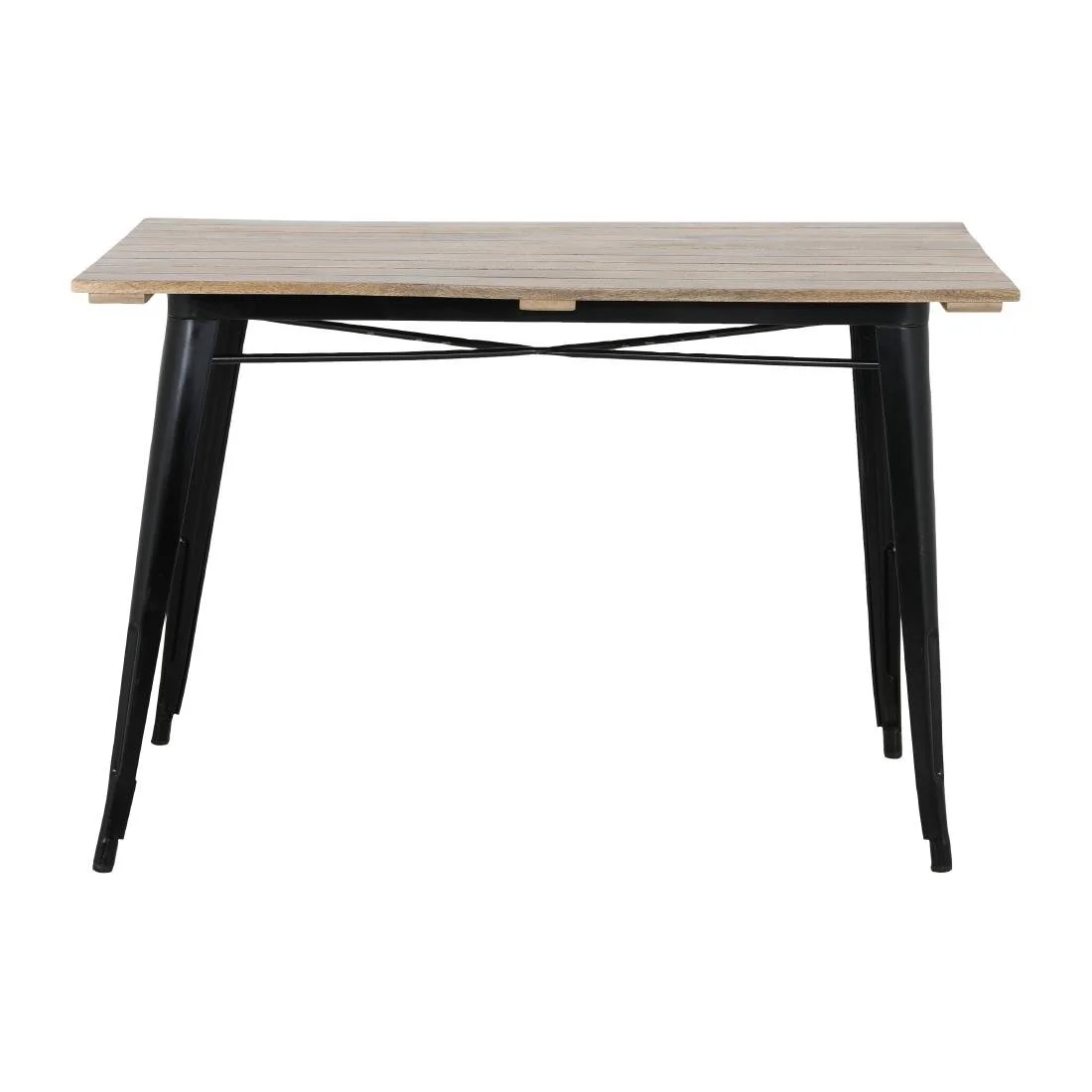 Bolero Bistro Dining Table Slatted Mango Wood Top Black 1200mm - Image 5