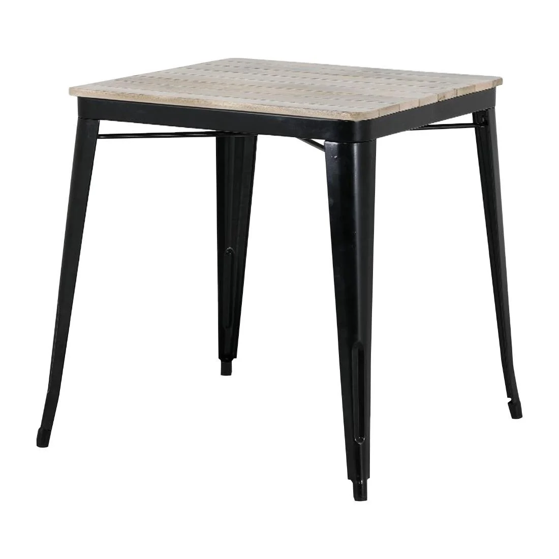 Bolero Bistro Dining Table Slatted Mango Wood Top Black Frame 650mm - Image 1