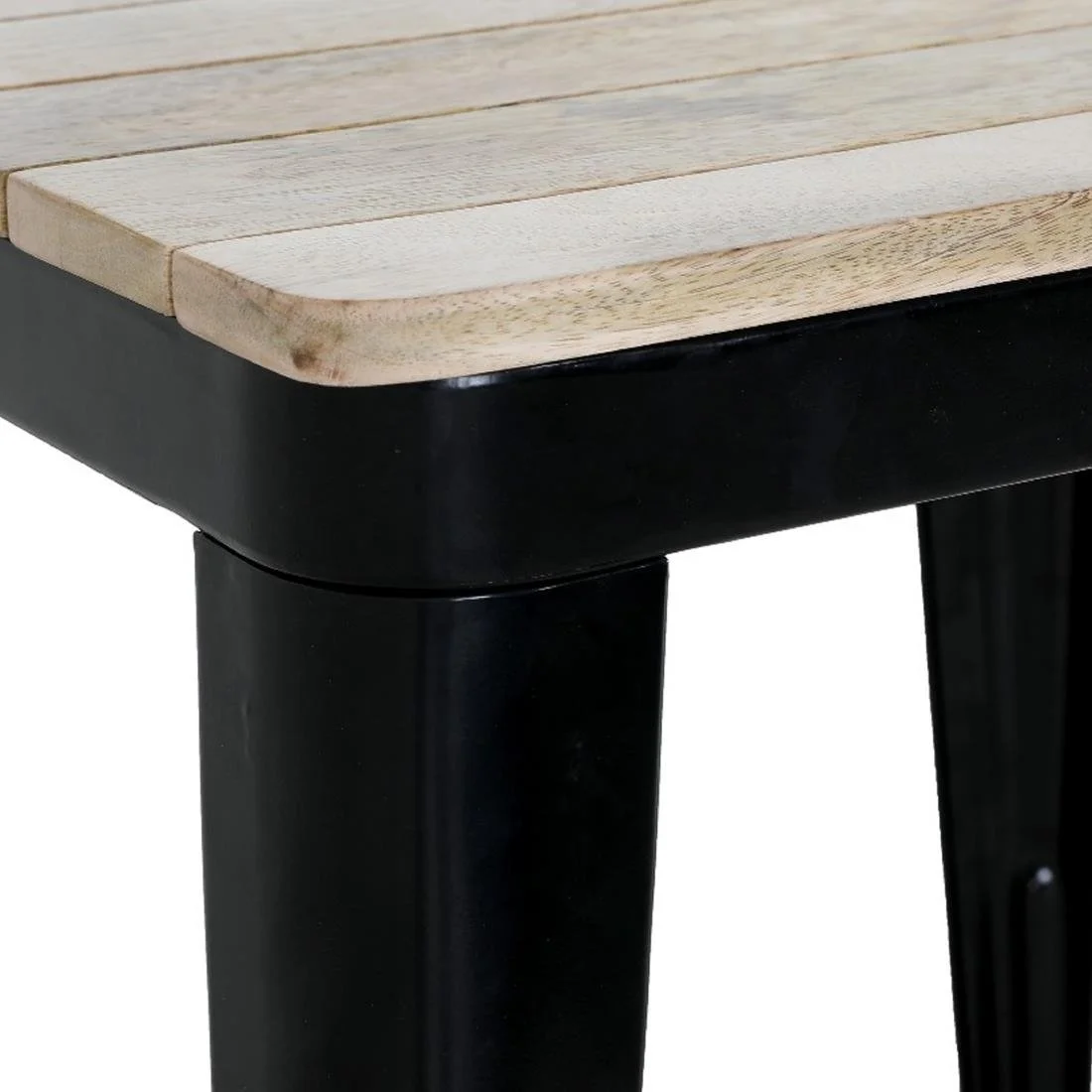 Bolero Bistro Dining Table Slatted Mango Wood Top Black Frame 650mm - Image 3