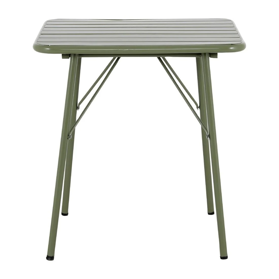 Bolero Amalfi Square Slatted Steel Folding Table Olive Green 700mm - Image 3