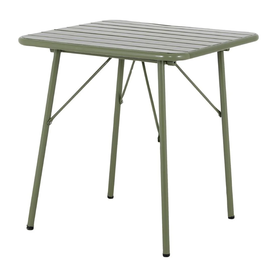 Bolero Amalfi Square Slatted Steel Folding Table Olive Green 700mm - Image 1