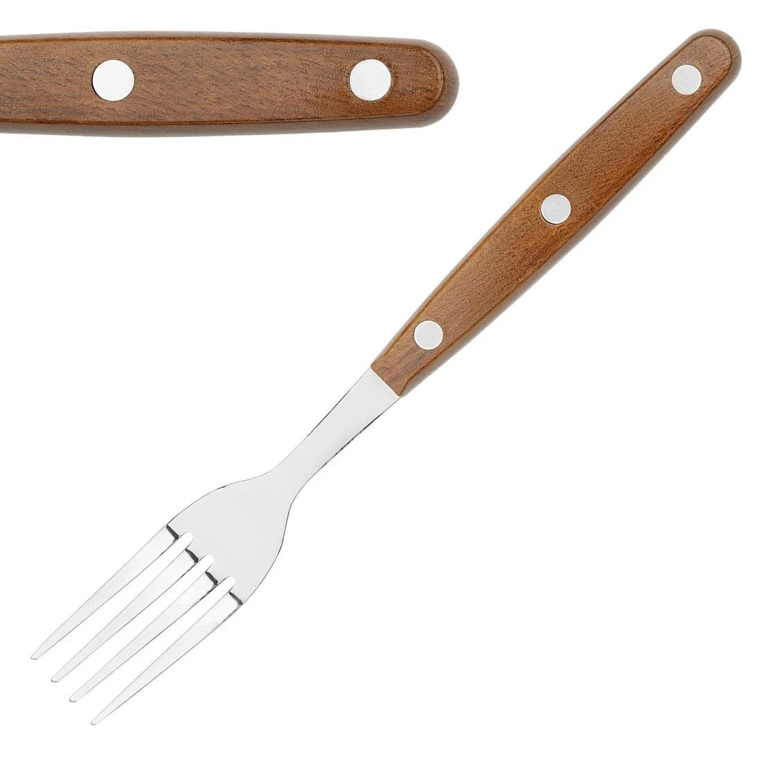 Olympia Steak Forks with Wood Effect Handles (12 Pack) - Image 1