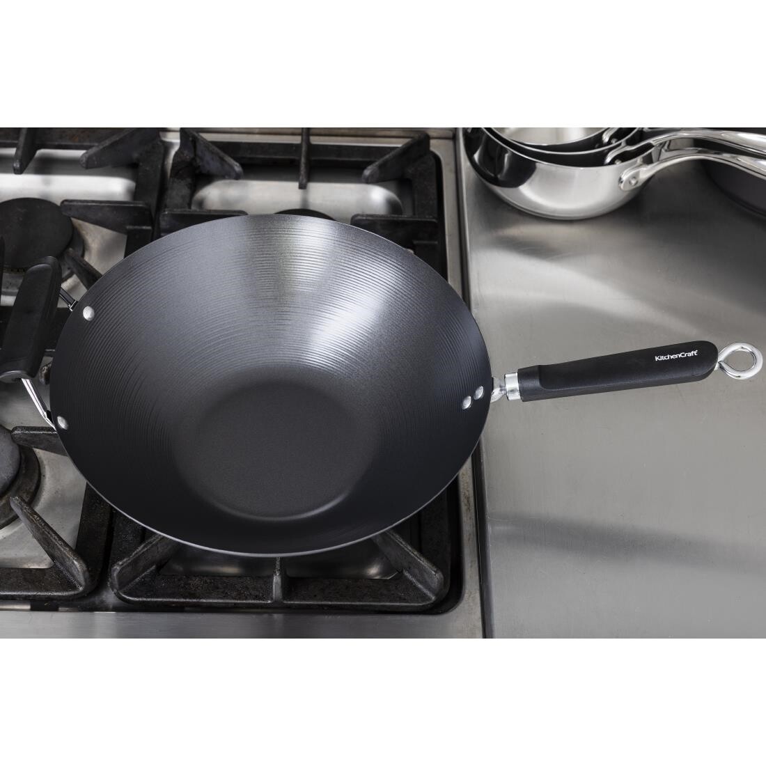 Kitchen Craft Non Stick Flat Base Wok 356mm