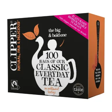 Clipper Fairtrade Classic Everyday Black Teabags - Envelope, String & Tag (250 pack)