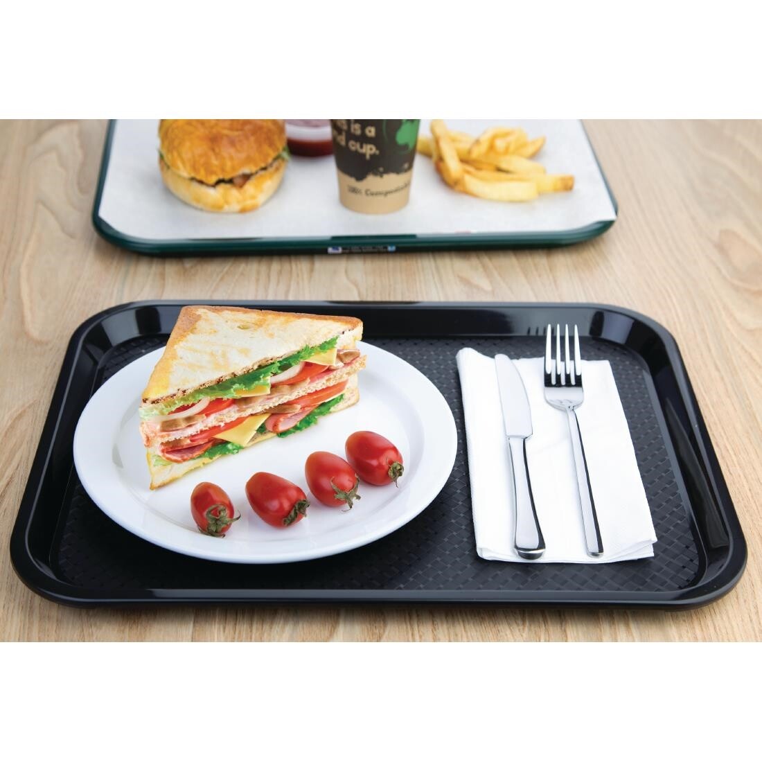 Kristallon Plastic Fast Food Tray Black Medium