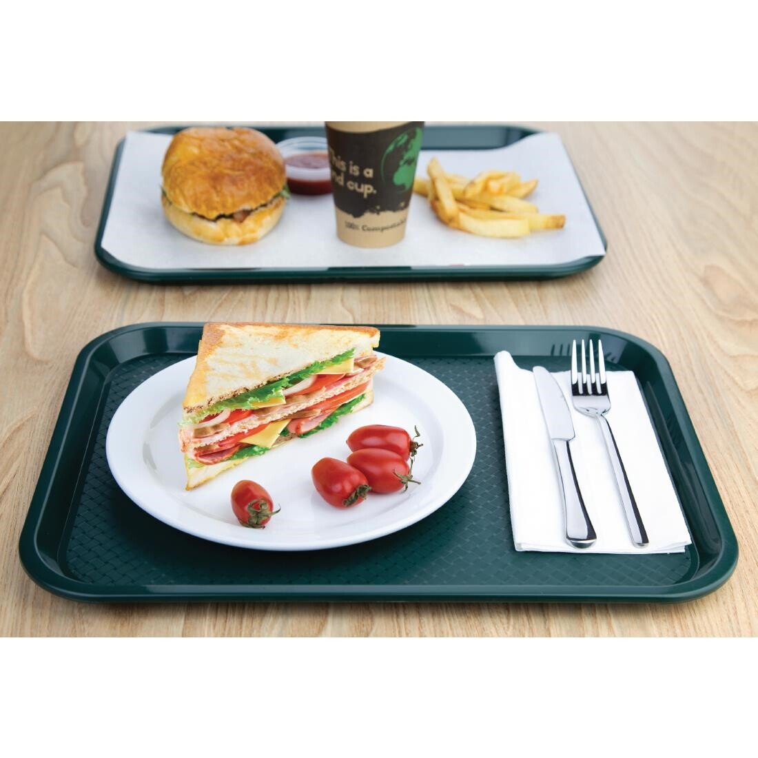 Kristallon Plastic Fast Food Tray Green Medium
