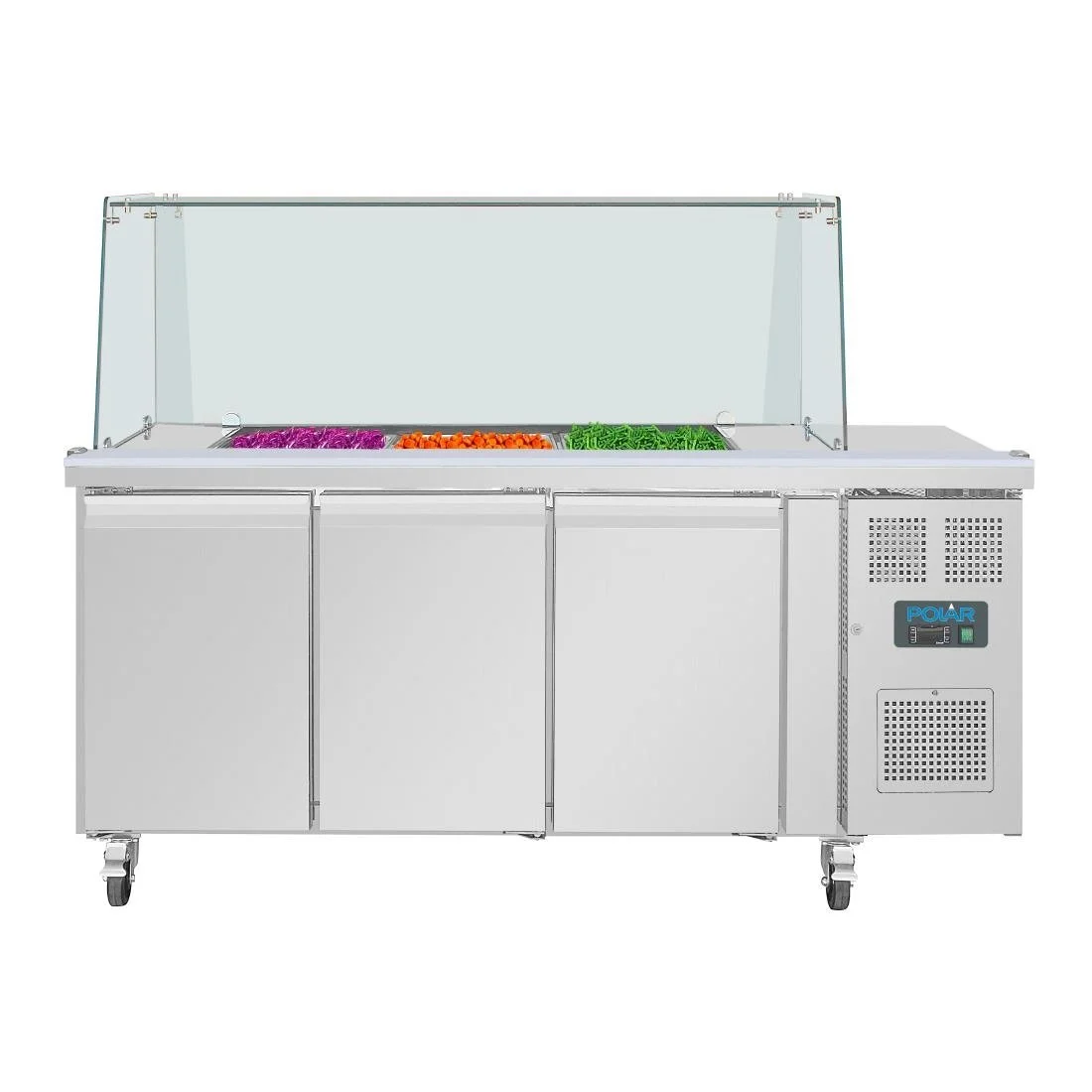 Polar U-Series GN Saladette Counter with Square Sneeze Guard 3 Door - Image 7