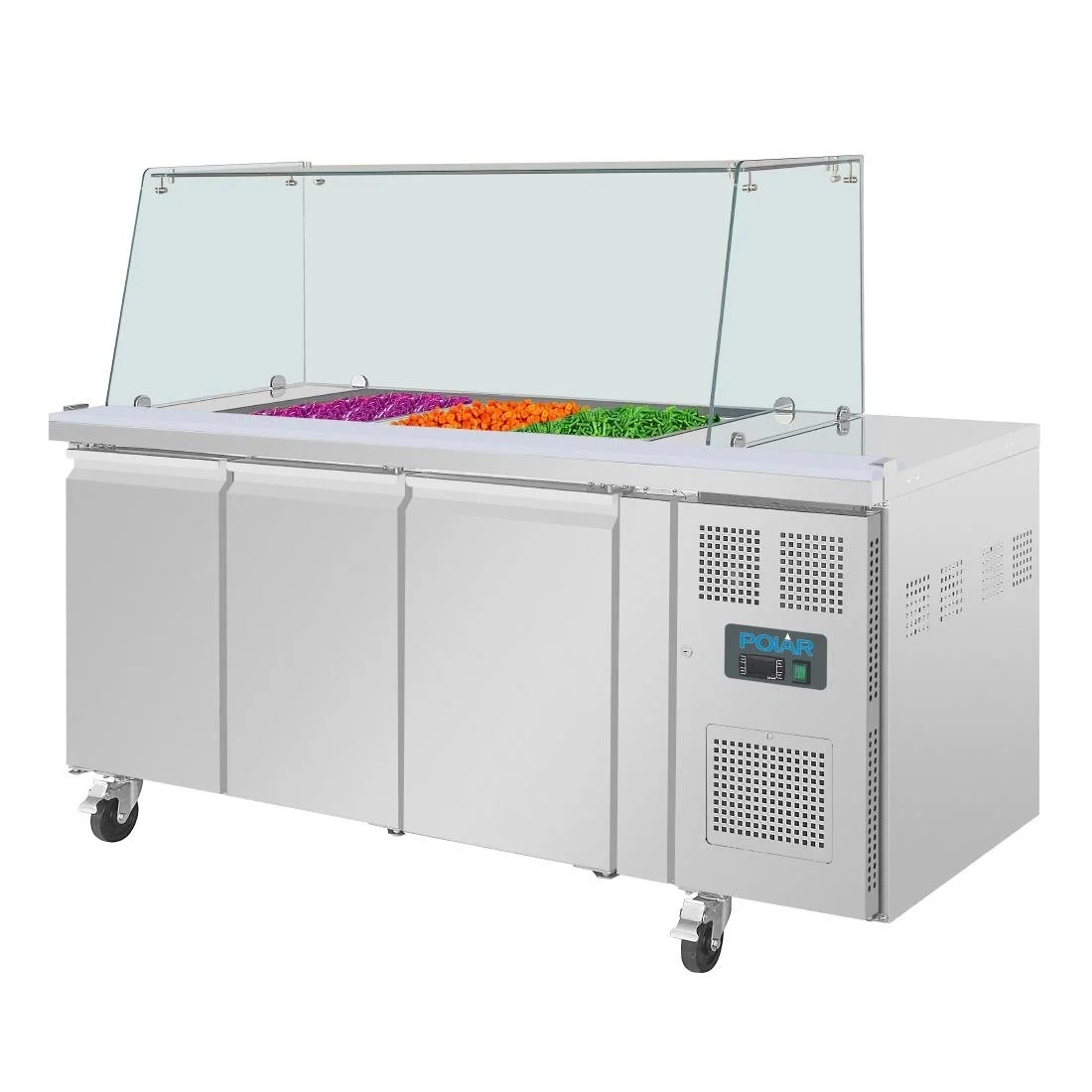 Polar U-Series GN Saladette Counter with Square Sneeze Guard 3 Door - Image 9