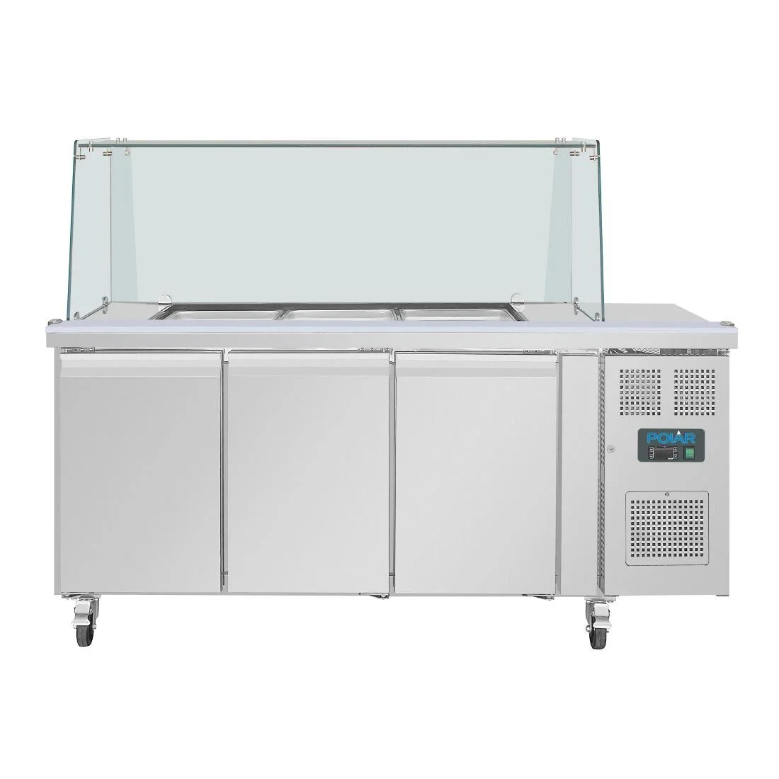 Polar U-Series GN Saladette Counter with Square Sneeze Guard 3 Door - Image 6