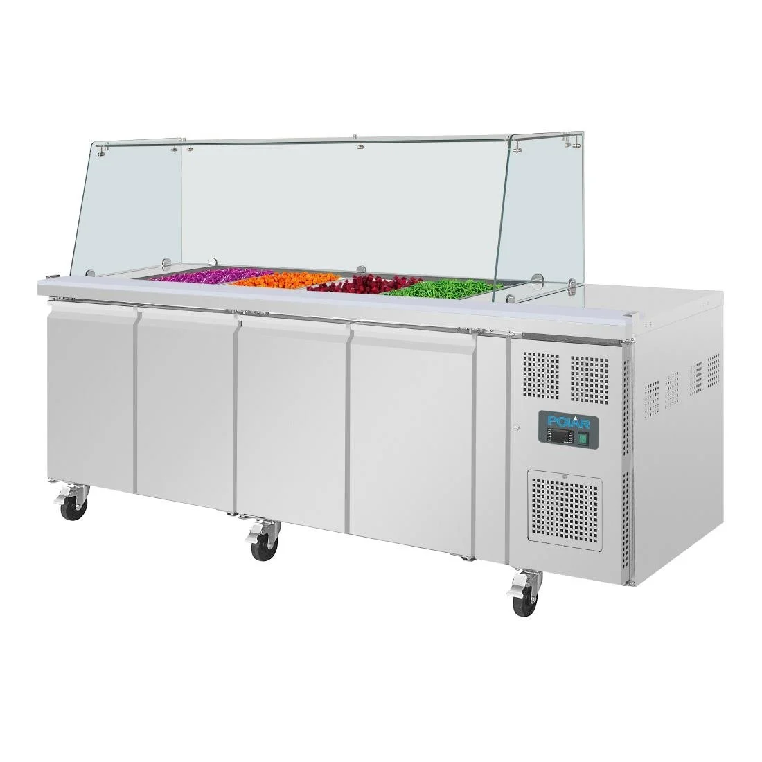 Polar U-Series GN Saladette Counter with Square Sneeze Guard 4 Door - Image 11