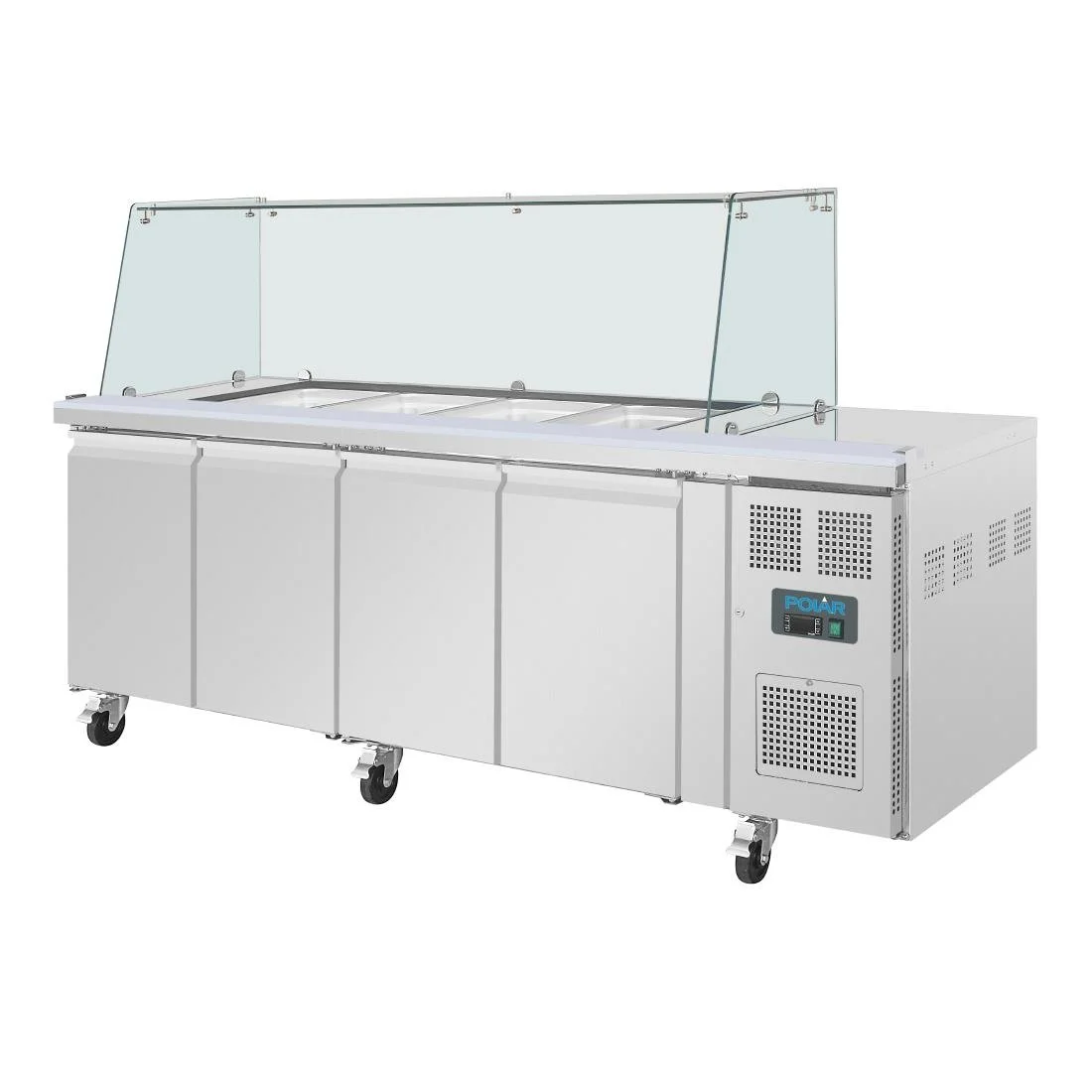 Polar U-Series GN Saladette Counter with Square Sneeze Guard 4 Door - Image 14