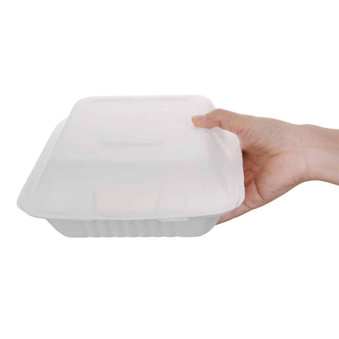 Fiesta Compostable Bagasse Hinged 3-Compartment Food Containers 201mm (Pack of 200) - Image 4