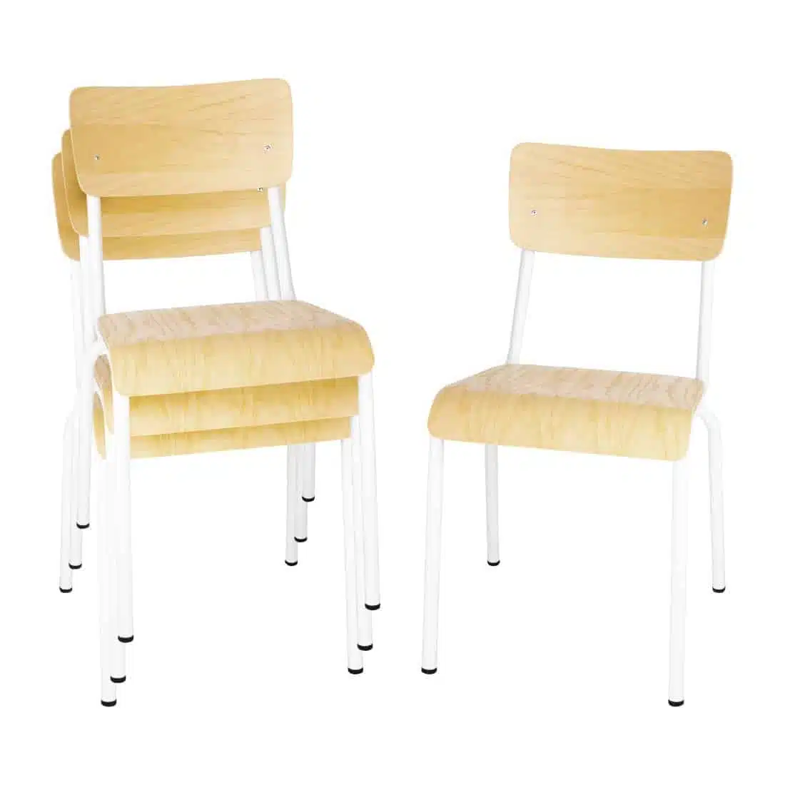 Bolero Cantina Side Chairs with Wooden Seat Pad and Backrest White (Pack of 4) - Image 6