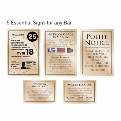 Essential Modern Bar Licensing Sign Pack - Gold