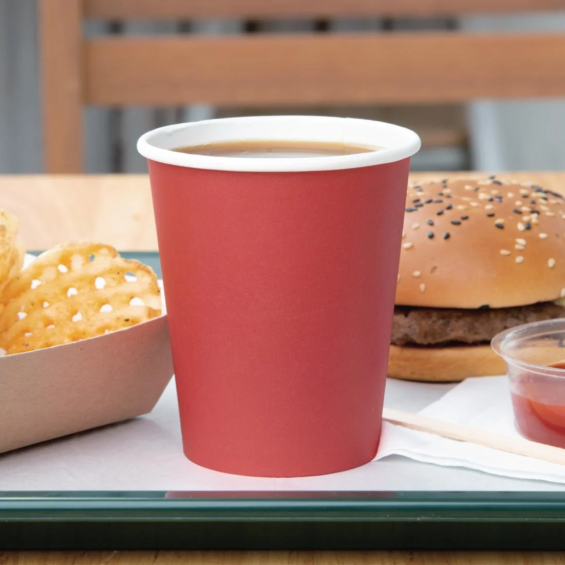 Fiesta Recyclable Single Wall Takeaway Coffee Cups Red 225ml / 8oz (Pack of 1000) - Image 4