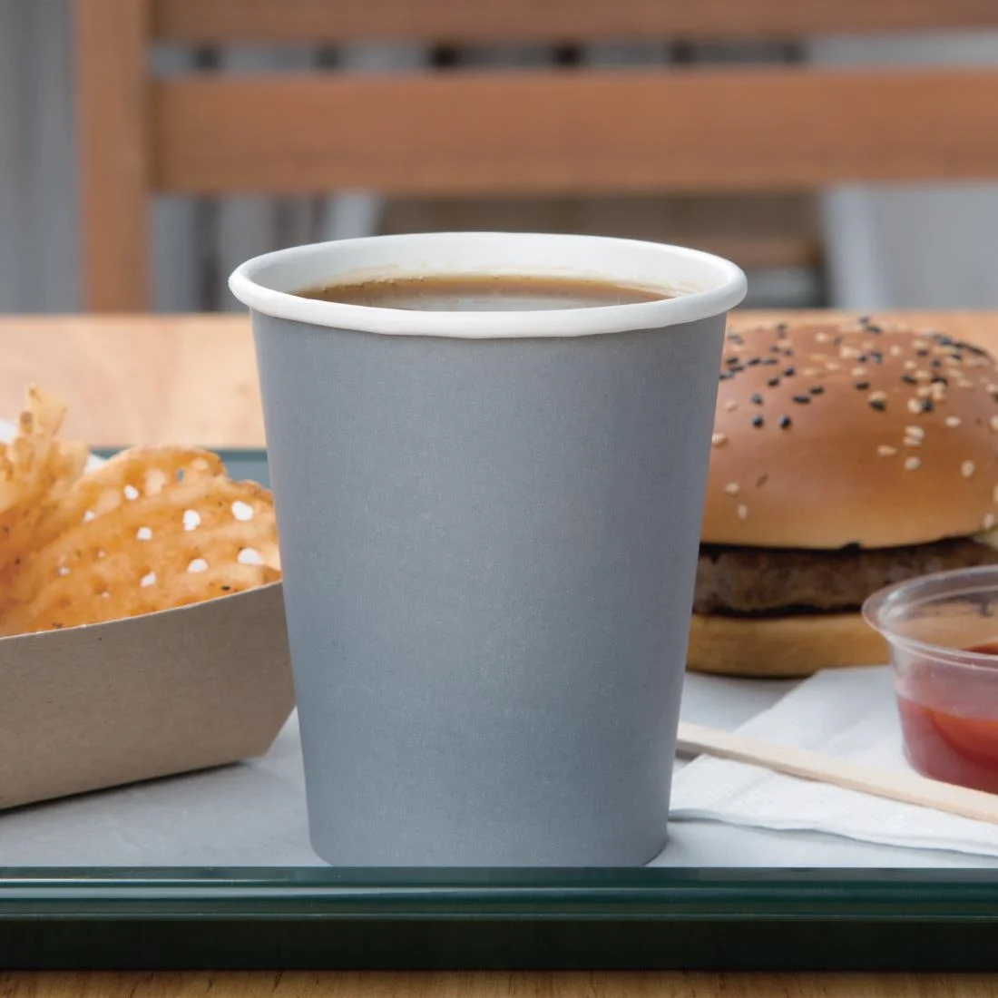 Fiesta Recyclable Coffee Cups Single Wall Charcoal 225ml / 8oz (Pack of 1000) - Image 4