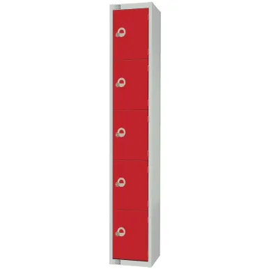 Elite Five Door Coin Return Locker Red