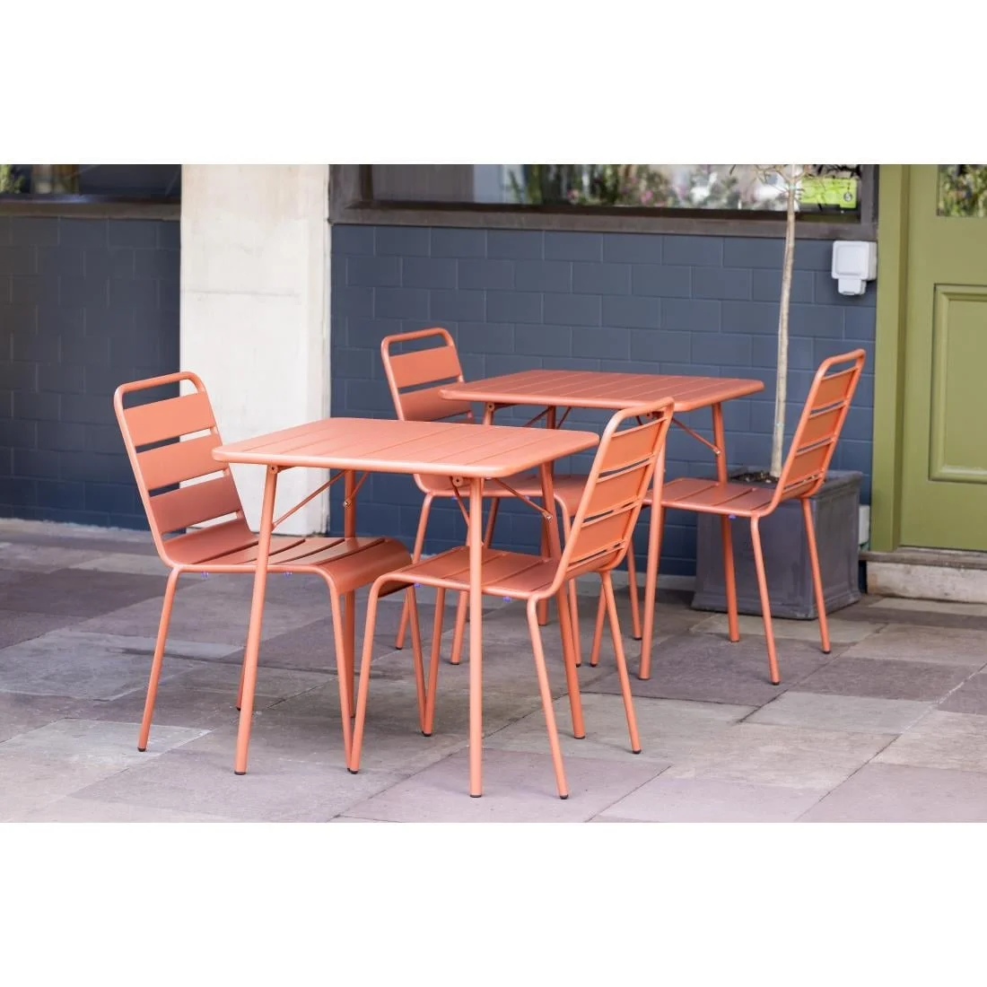 Bolero Terracotta Square Slatted Steel Table - 700mm - Image 3