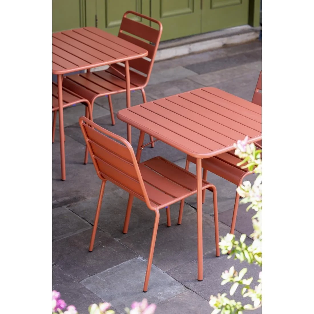 Bolero Terracotta Square Slatted Steel Table - 700mm - Image 4