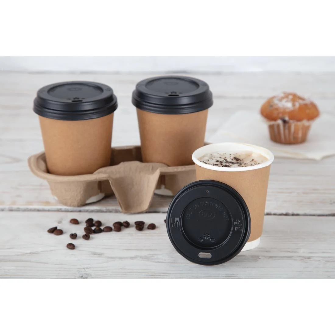 Fiesta Recyclable Coffee Cup Lids Black 225ml / 8oz (Pack of 50) - Image 2