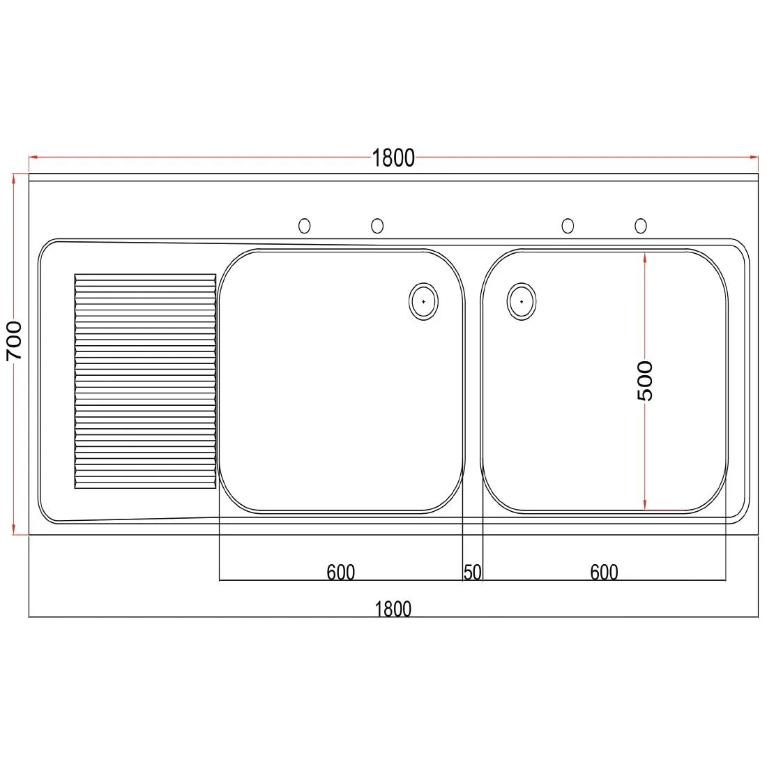Holmes Fully Assembled Stainless Steel Sink Left Hand Drainer 1800mm - Image 3