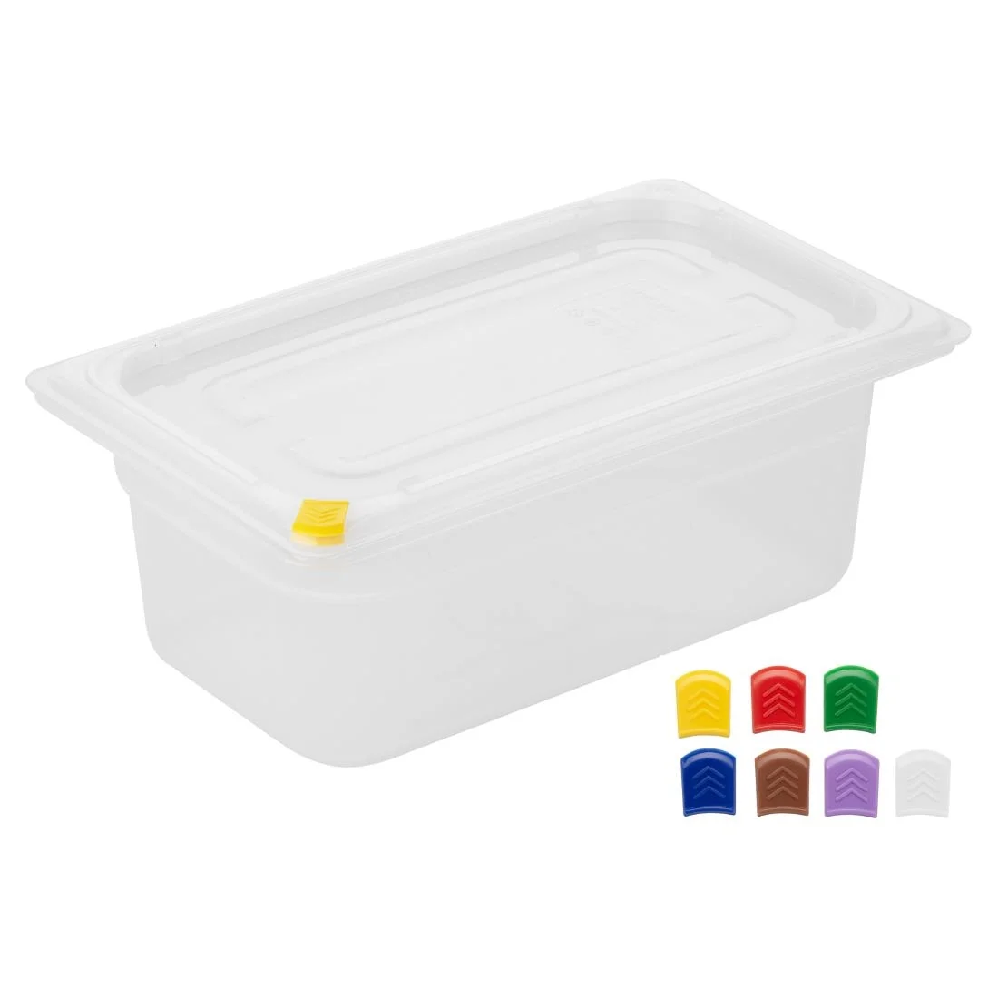 Hygiplas Click PP GN Container 1/4 with Lid & 7 Colour Clips 100mm 2.5Ltr (4 Pack) - Image 2