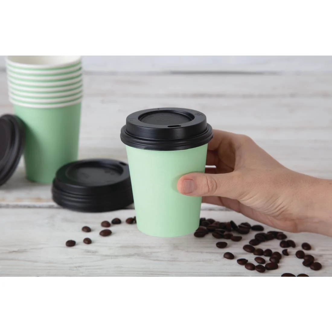 Fiesta Recyclable Coffee Cups Single Wall Turquoise 225ml / 8oz (Pack of 50) - Image 4