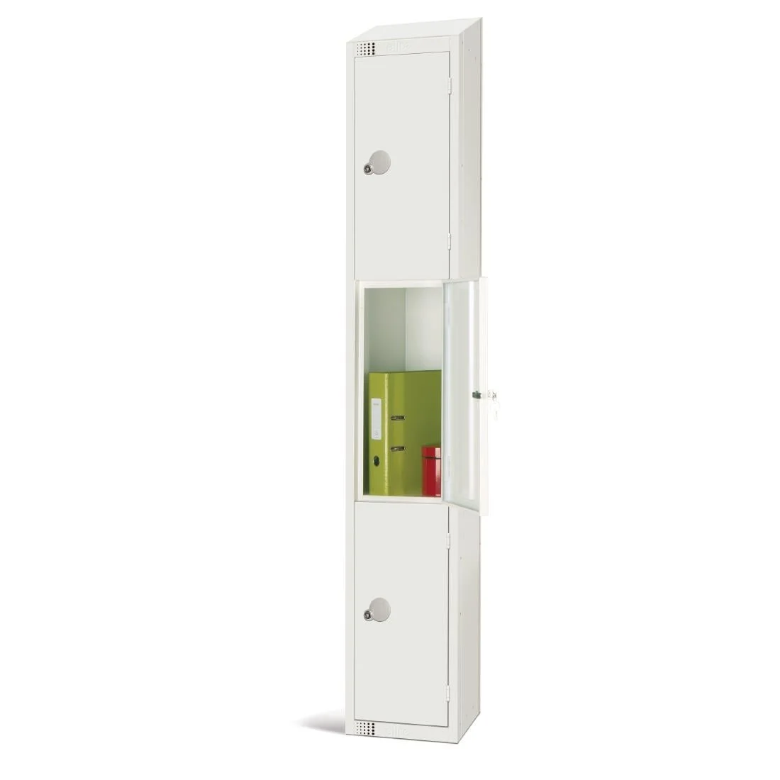 Elite Three Door Padlock Locker with Sloping Top White - Image 1
