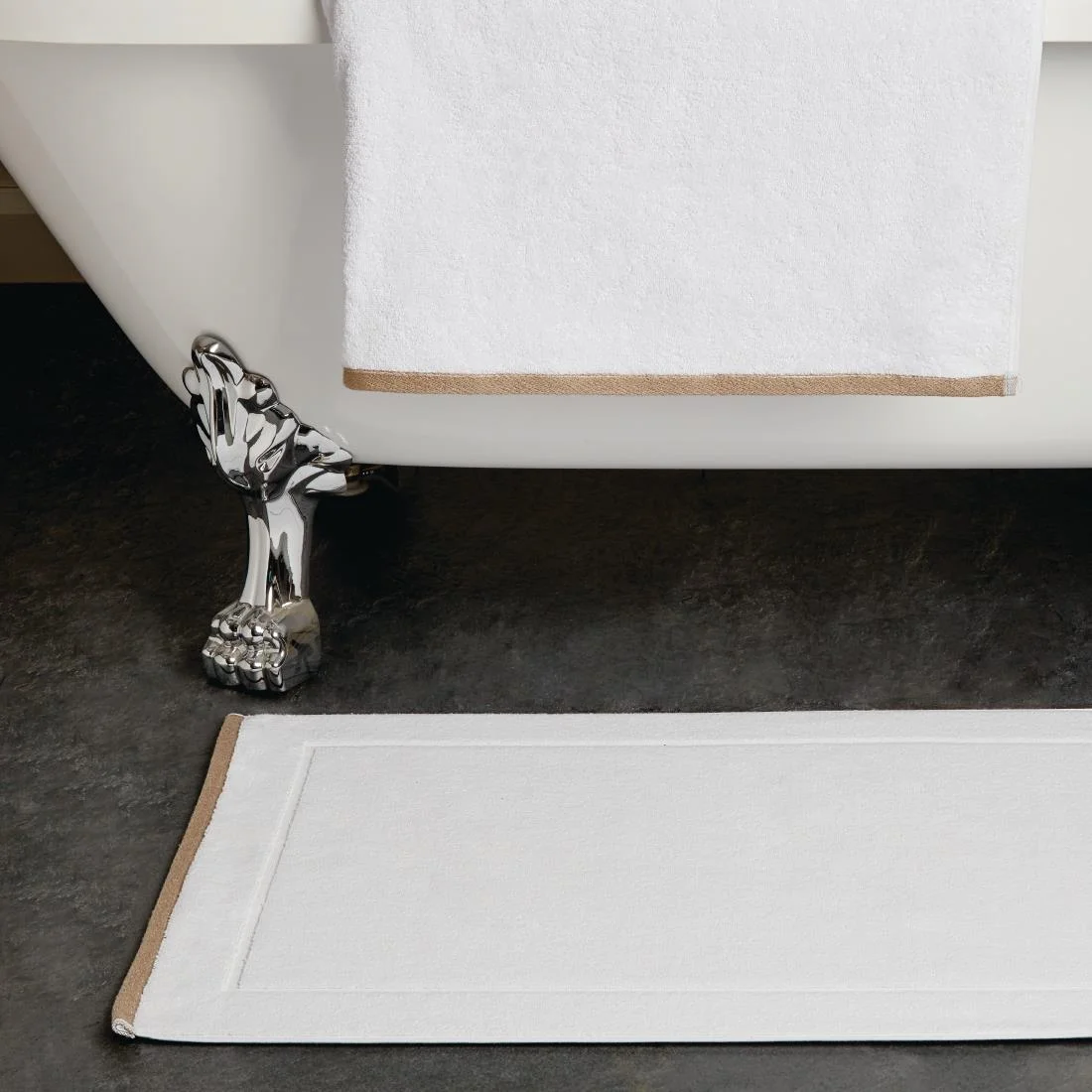 Mitre Heritage Ambassador Bath Mat White with Taupe Border - Image 1