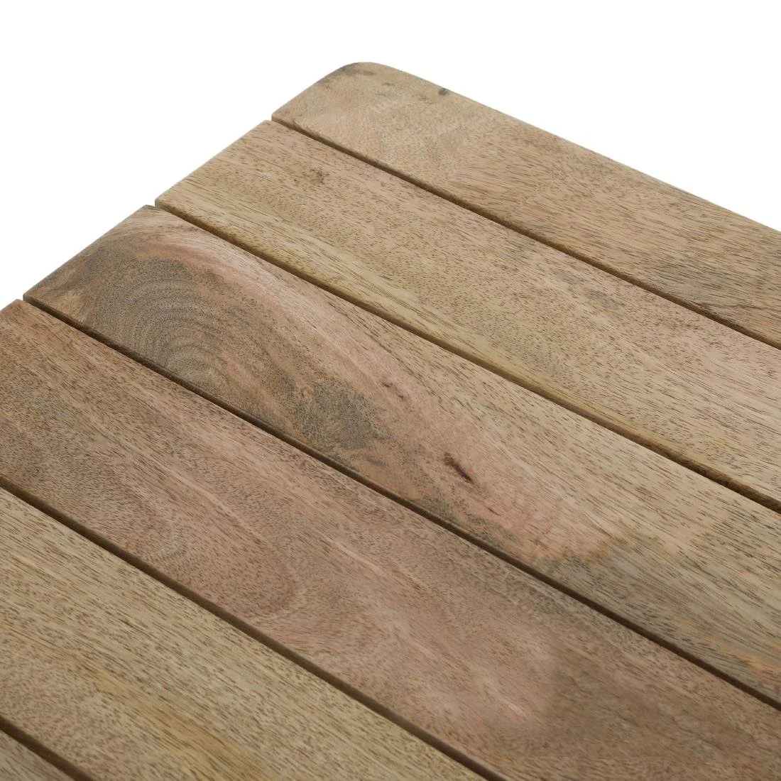 Bolero Bistro Dining Table Slatted Mango Wood Top Gunmetal Frame 650mm - Image 4